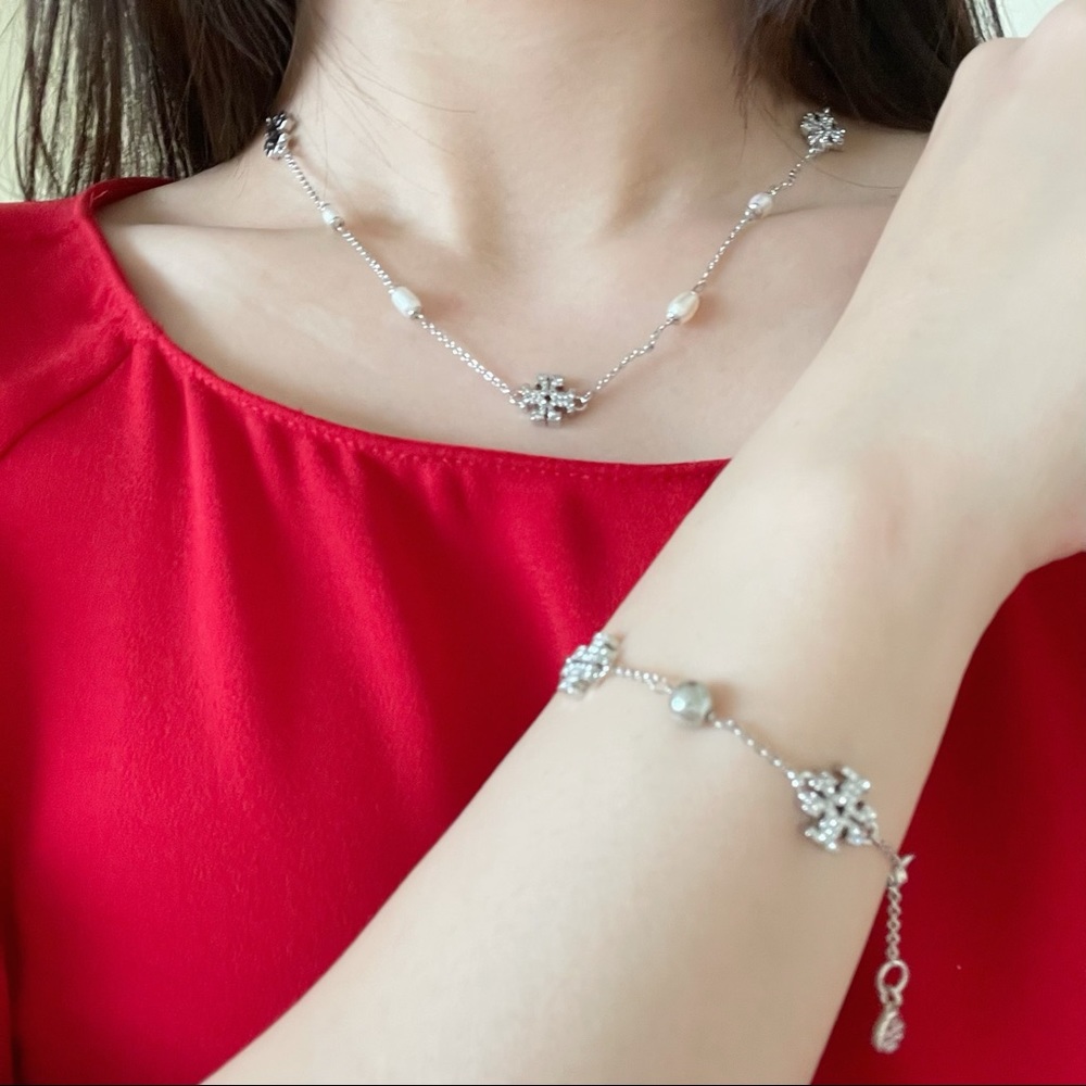 Tory Burch Silver Kira Pearl-Chain Necklace - Picture 1 of 8